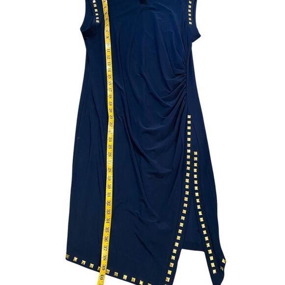 Soho L Dress dark blue with gold studs and slit up one leg ruched sides - Picture 6 of 6